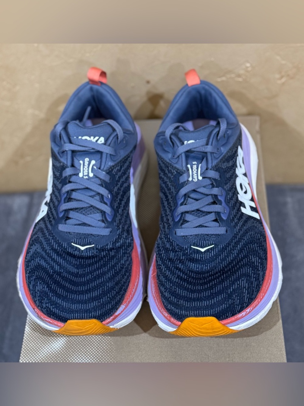 HOKA Women's Gaviota 5 Road Running Shoes in Anchor/Grapefruit, Size 8.5D - Picture 5 of 7
